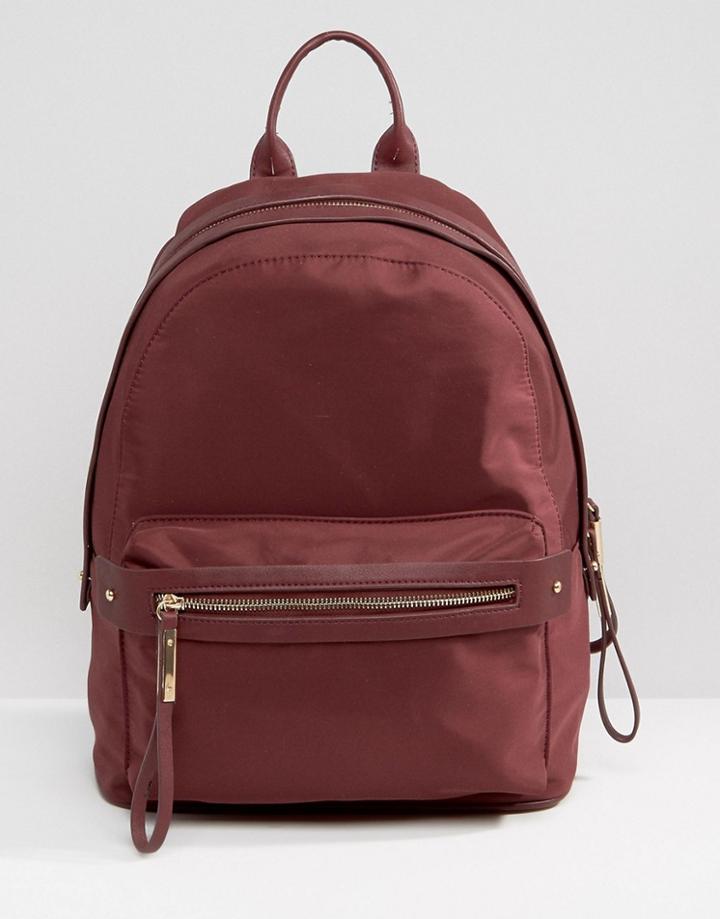 Pieces Nylon Minimal Structured Backpack In Fig - Purple