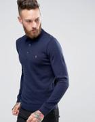 Farah Knitted Polo Shirt In Merino Wool Slim Fit Navy - Blue