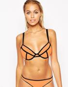 Asos Fuller Bust Mix And Match Contrast Plunge Bikini Top Dd-g - Orange