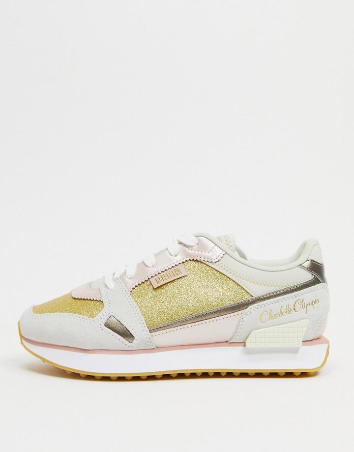 Puma X Charlotte Olympia Rise Sneakers In Gold-black