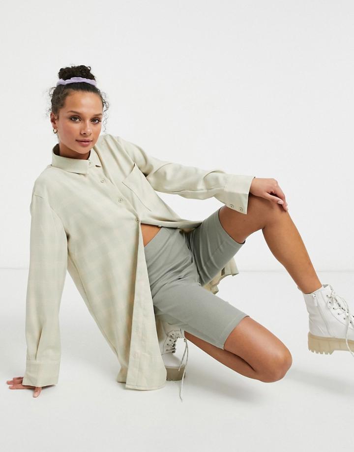 Lola May Plaid Shirt Dress In Sage Green