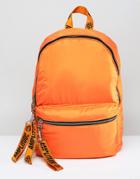 Asos Backpack In Orange With Amplitude Slogan Taping Detail - Orange