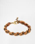 Asos Bracelet In Chain And Tan Leather - Tan