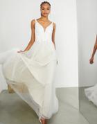 Asos Edition Eugenie Beaded Lace Plunge Wedding Dress-neutral