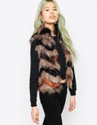 Vero Moda Mara Chevron Texture Faux Fur Gilet - Black