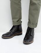 Frank Wright Brogue Boots Black Leather - Black