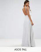 Asos Tall Embellished Strap Back Crop Top Maxi Dress - Gray