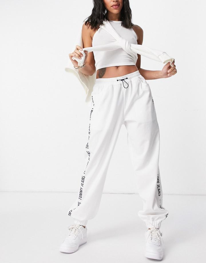 Tommy Jeans Logo Tape Sweatpants In White