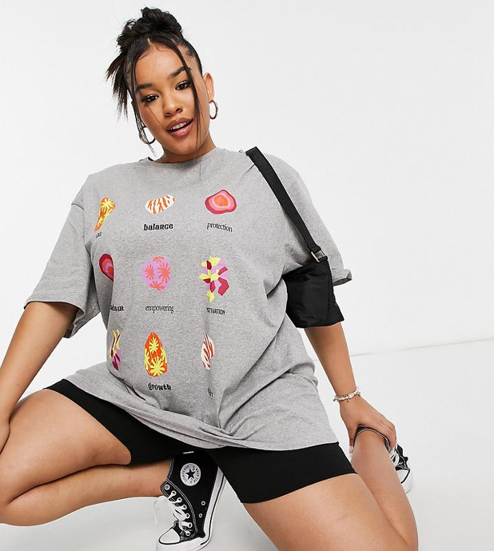 Native Youth Plus Very Oversized T-shirt With Crystals Graphic-grey