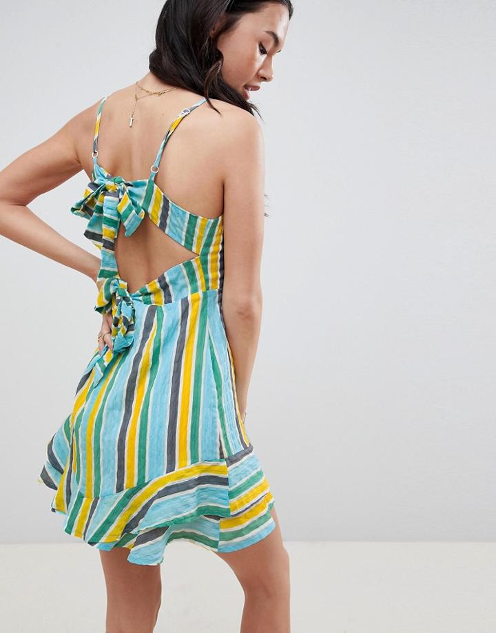 Boohoo Tie Back Ruffle Hem Mini Dress - Multi