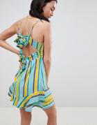 Boohoo Tie Back Ruffle Hem Mini Dress - Multi