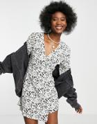 Glamorous Mini Wrap Dress With Balloon Sleeves In Floral-navy