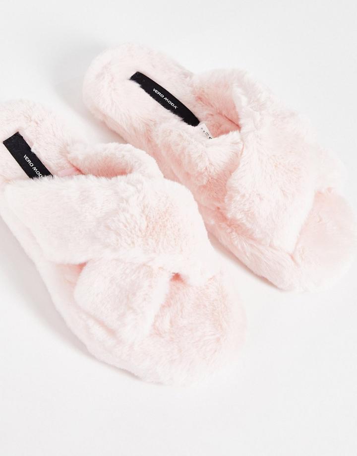 Vero Moda Fluffy Slippers In Pink