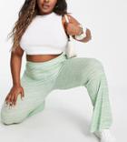 Asos Design Curve Flare Pants In 70s Space Dye In Sage - Part Of A Set-green