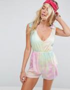 Asos Bunny-tie Beach Romper In Tie Dye - Multi