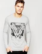 Asos Muscle Long Sleeve T-shirt With Abstract Photo Print - Gray