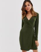 French Connection Long Sleeved Slinky Wrap Dress-green