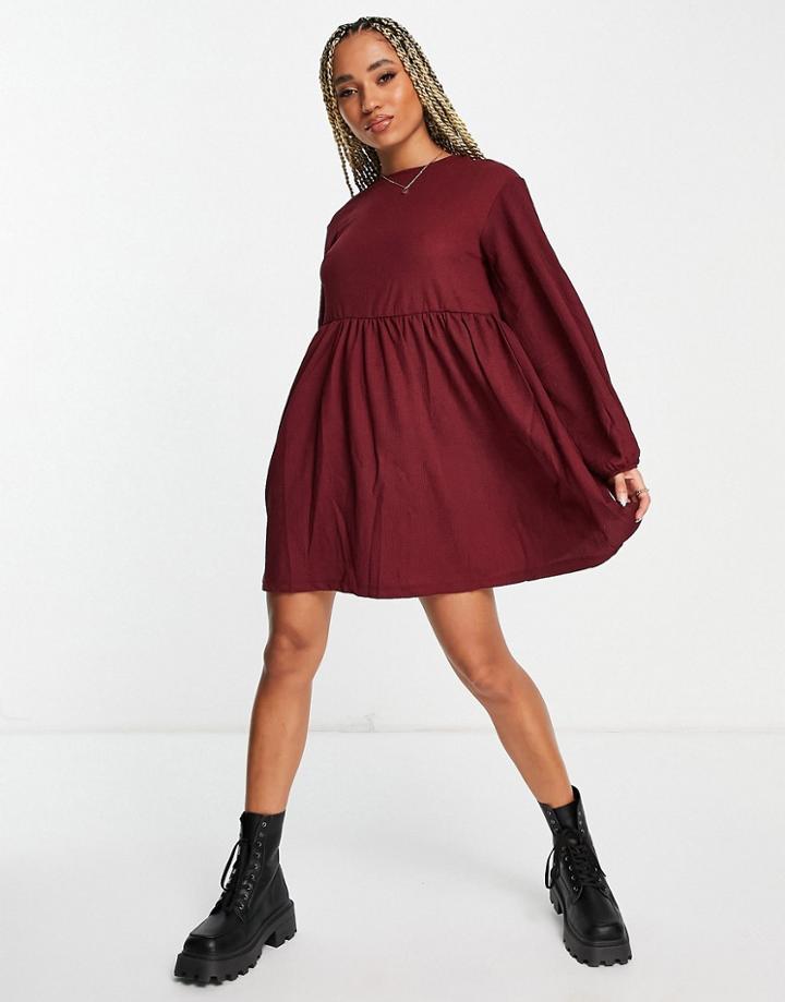 Na-kd Tie Back Smock Dress In Burgundy-red