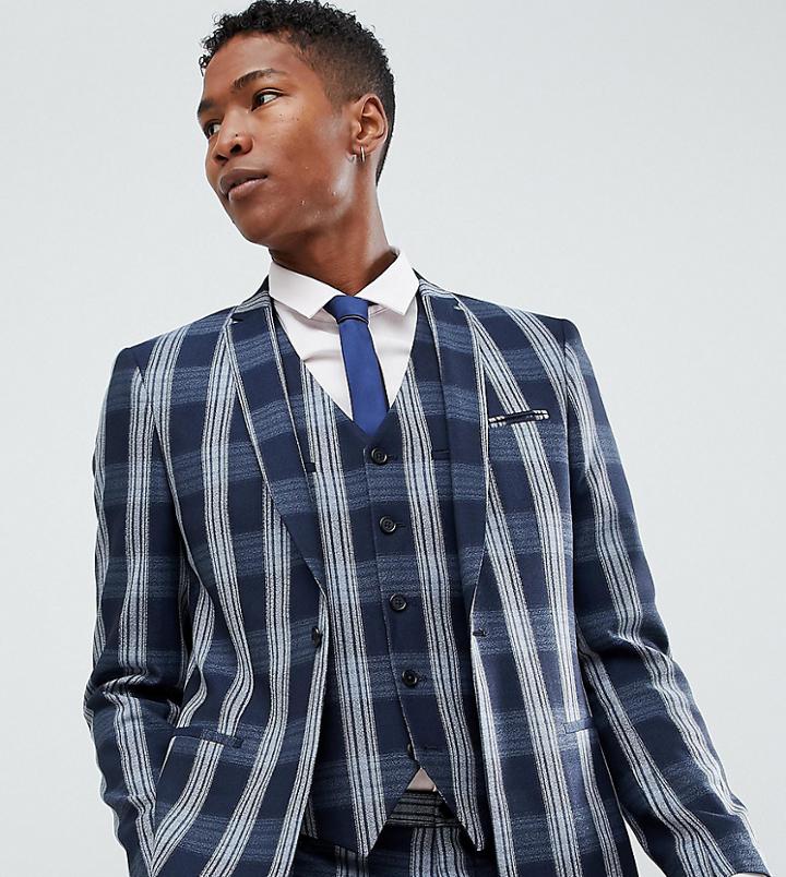 Noak Skinny Suit Jacket In Check-navy