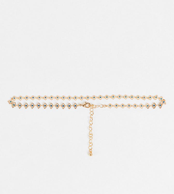 Reclaimed Vintage Inspired Choker Necklace With Eye Chain In Gold