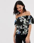 Parisian Bardot Top In Floral Print-navy