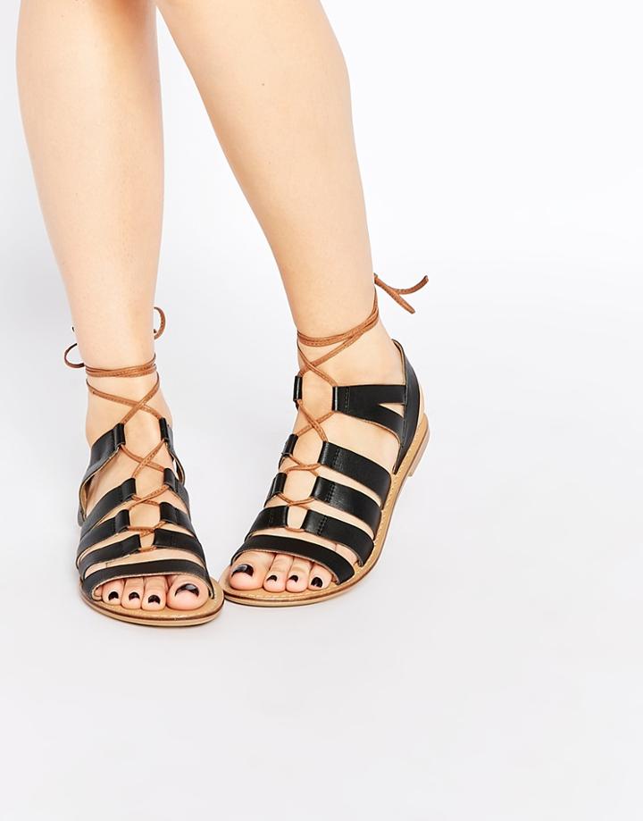 Park Lane Gladiator Leather Flat Sandals - Black