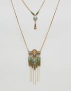 Nylon Festival Layered Drop And Tassle Necklace - Gold