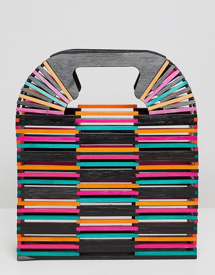 Asos Design Colored Bamboo Square Boxy Clutch Bag - Multi