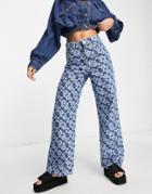 Stradivarius Dad Jeans In Blue Flower Print