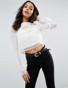 Asos Pleated Blouse With Lace Inserts - White