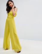 Asos Bandeau Off Shoulder Jumpsuit In Chiffon - Yellow