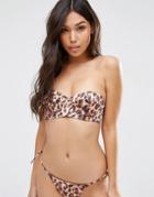 Asos Mix And Match Natural Leopard Print Longline Bikini Top - Multi