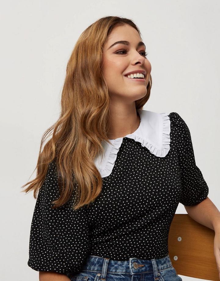 Miss Selfridge Poplin Collared Top In Black