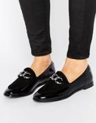 London Rebel Silver Chain Trim Flat Shoe - Black