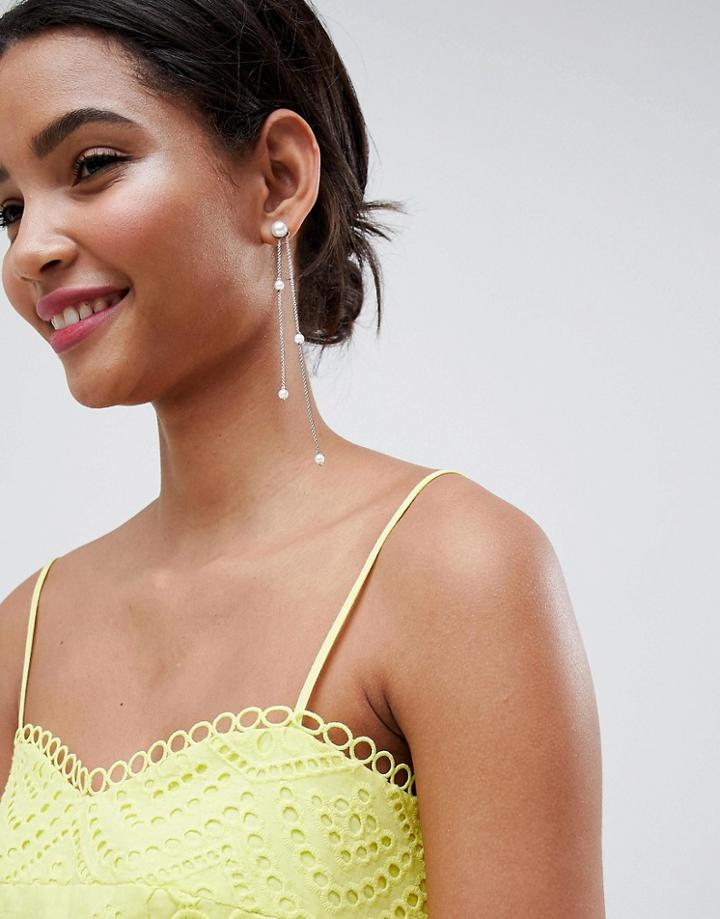 Asos Design Pearl Strand Earrings - Silver