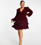 Asos Design Curve Velvet Mini Dress With Circle Trim In Berry-red