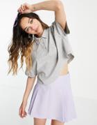 Asos Design Cropped Boxy Polo With Short Sleeve In Gray Heather-grey