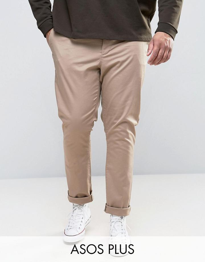 Asos Plus Skinny Chinos In Stone - Stone