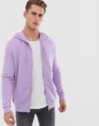 Asos Design Zip Up Hoodie In Lilac - Purple