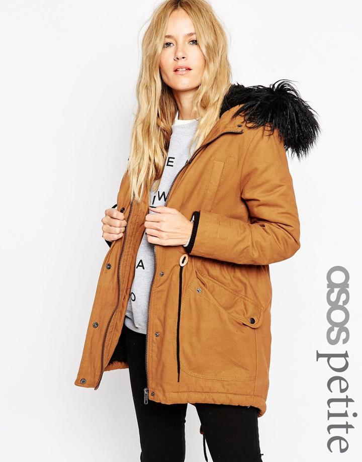 Asos Petite Parka In Cocoon Fit - Black