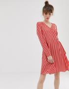 Blend She Philippa Stripe Wrap Dress - Red