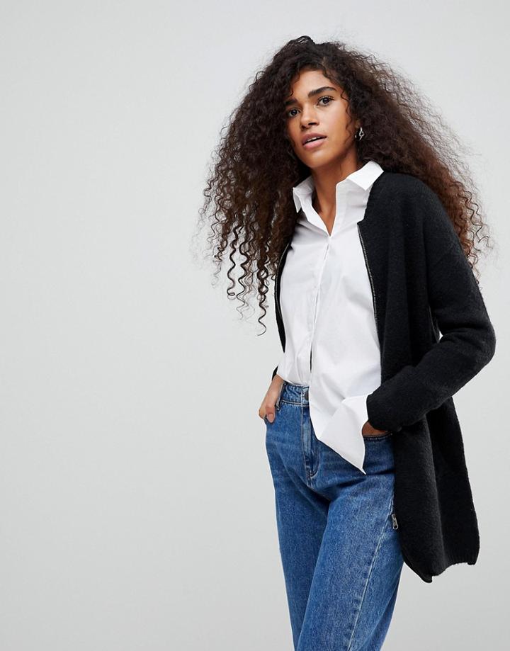 B.young Zip Through Longline Cardigan - Black