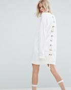 Asos Sweat Dress With Lace Up Back - White