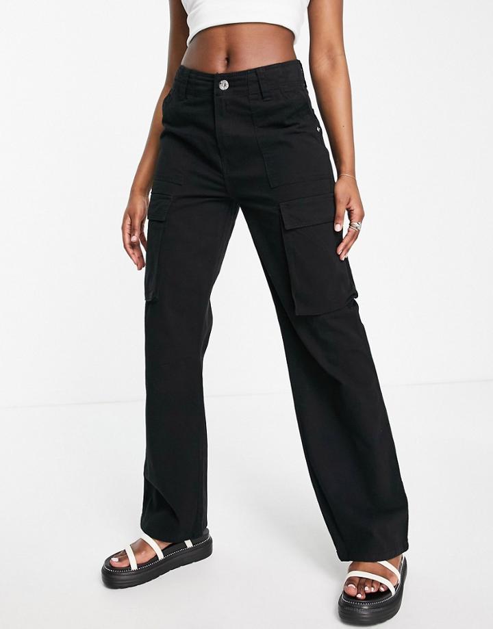 Bershka Straight Leg Cargo Pants In Black