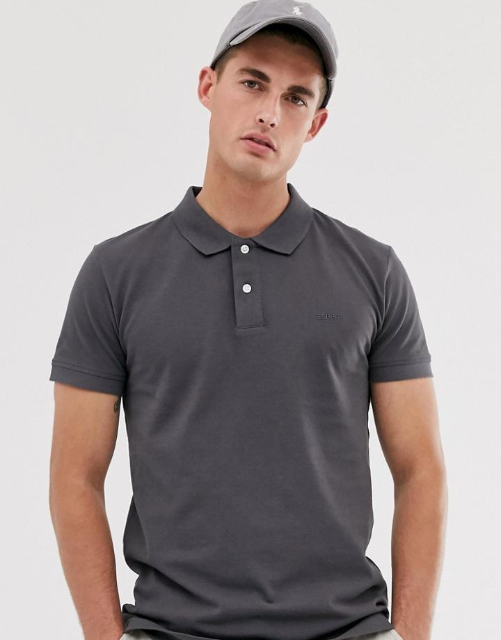 Esprit Slim Fit Organic Polo In Dark Gray