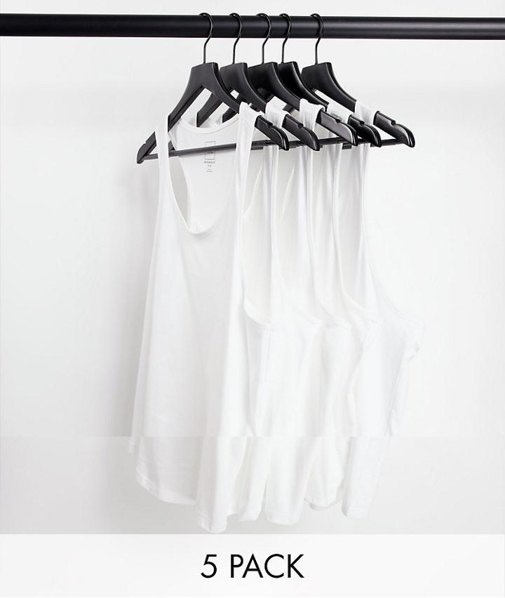 River Island 5 Pack Muscle Fit Racer Tank Tops In White
