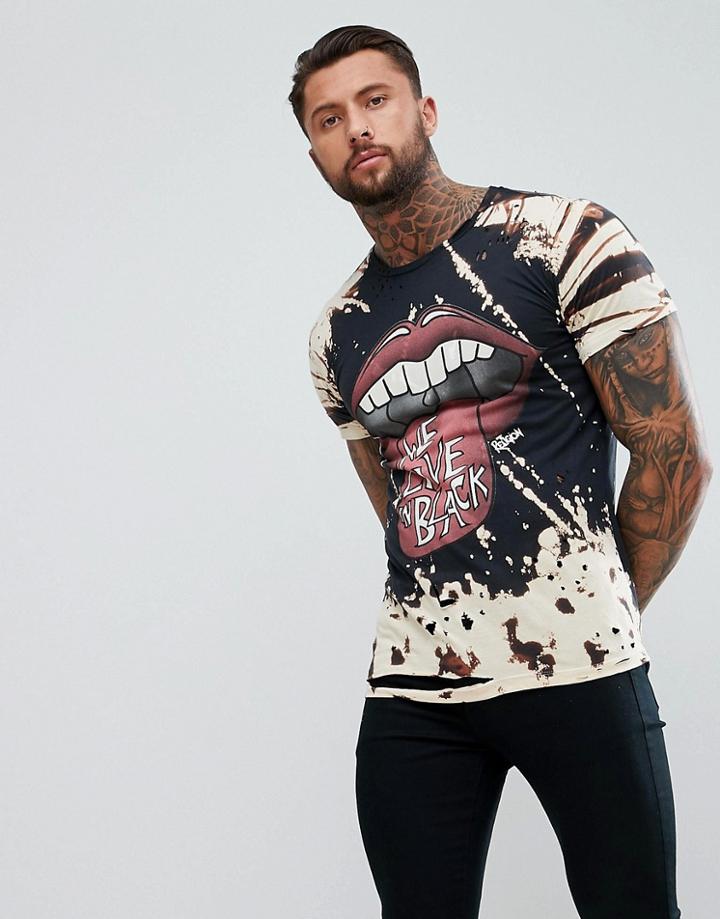 Religion T-shirt With Graphic And Bleach Print - Black
