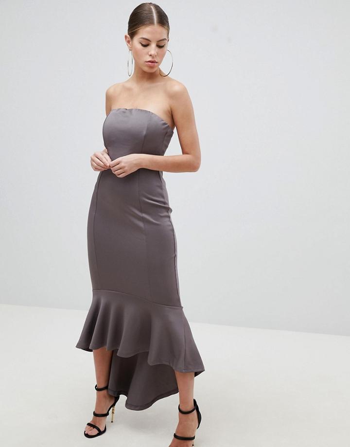 Ax Paris Bandeau Midiaxi Dress With Peplum Hem - Gray