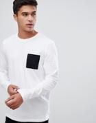 Asos Design Long Sleeve T-shirt With Contrast Pocket In White