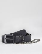Asos Slim Belt With Chain In Black - Black